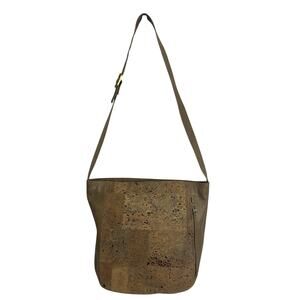 Vtg 80s Lisette Cork Leather Bucket Shoulder Bag Made in Italy Eco Friendly